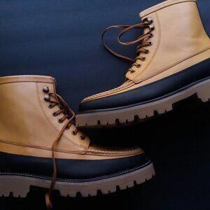 Grenson England Kinsey Leather Tan Rubber Mid Guard Moc Hiking Boots US 10